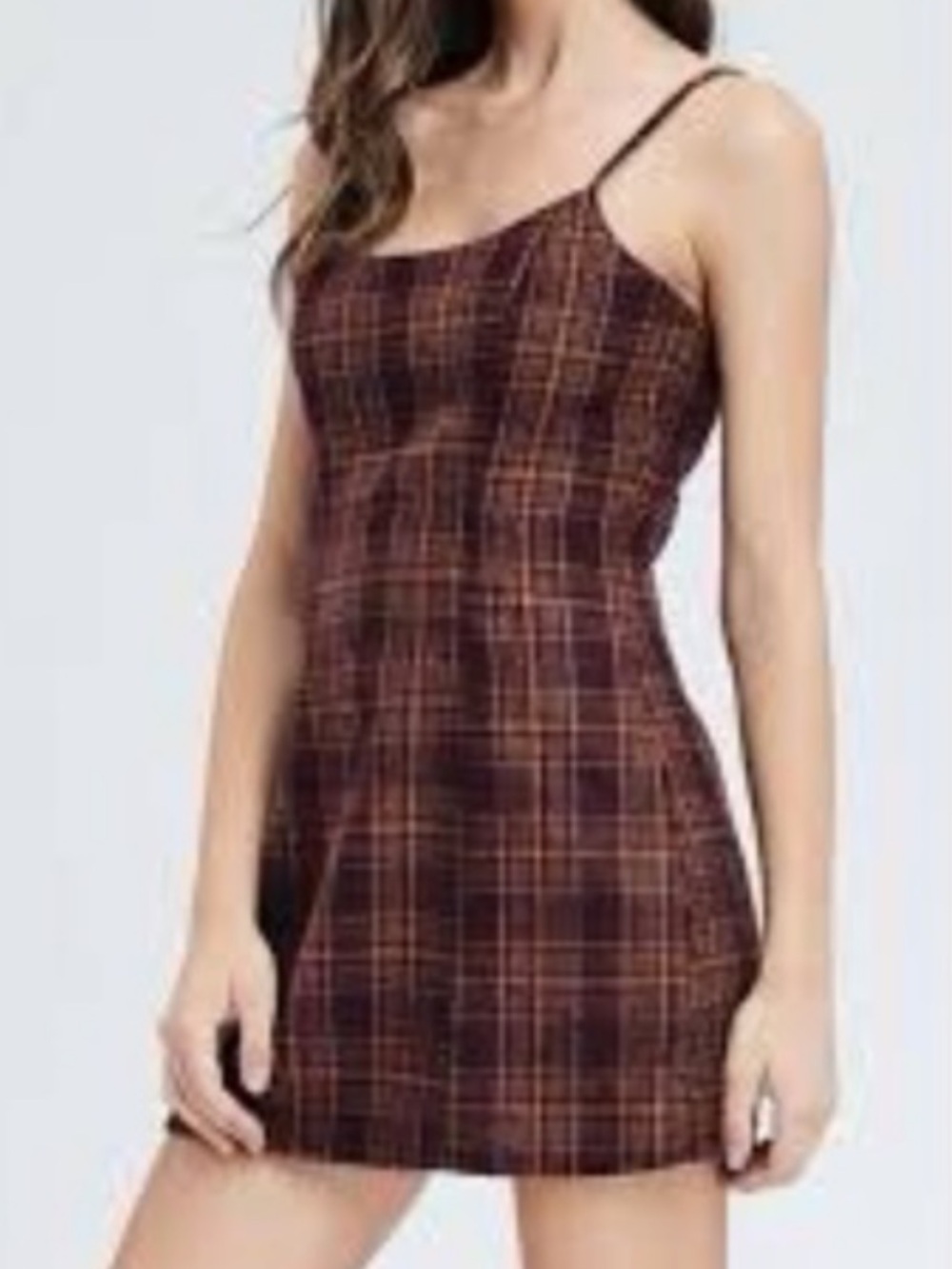 Emory Park Burgundy Brown Plaid Linen Blend Mini Dress Size M